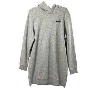 Puma Womens XL Heather Gray Hooded Sweatshirt Dress Long Sleeve Logo Streetwear